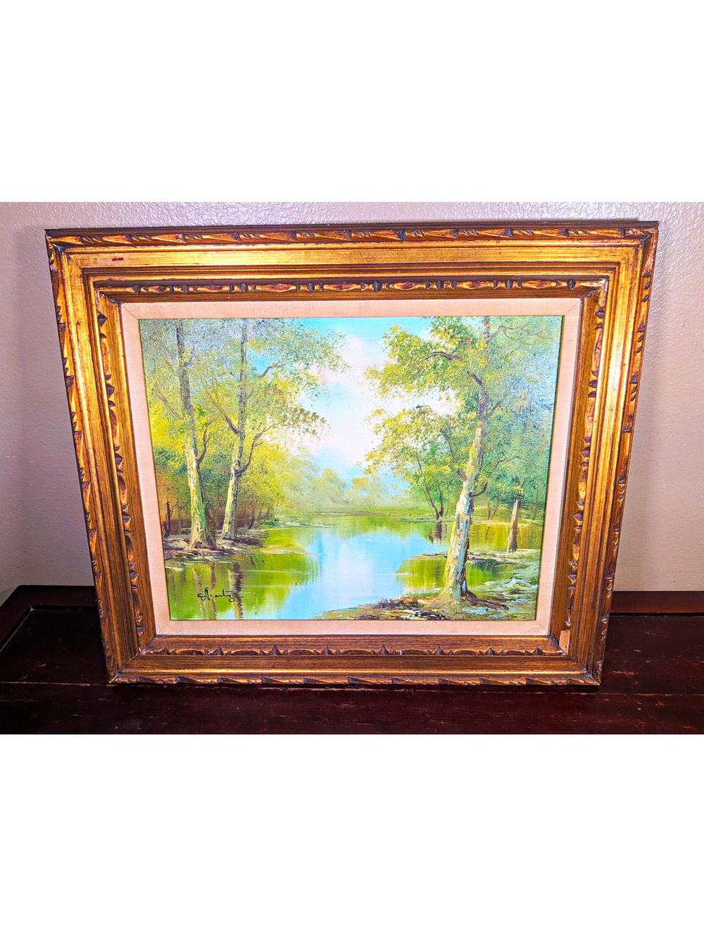 Signed Arantz Landscape Slowdown Trees and slow moving water medium painting